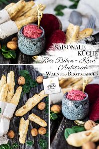 Rote Rüben Aufstrich und Walnuss Brotstangen